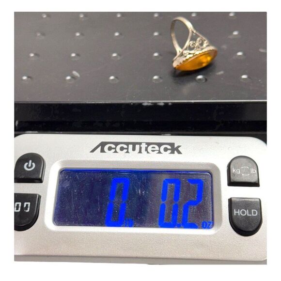 Vintage Statement Natural Baltic Amber Marquise Ring Ornate Silver Filigree Sz6 - Picture 7 of 10